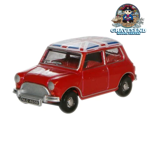 Oxford Diecast 76MN001 Tartan Red/Union Jack Austin Mini - 1:76 Scale