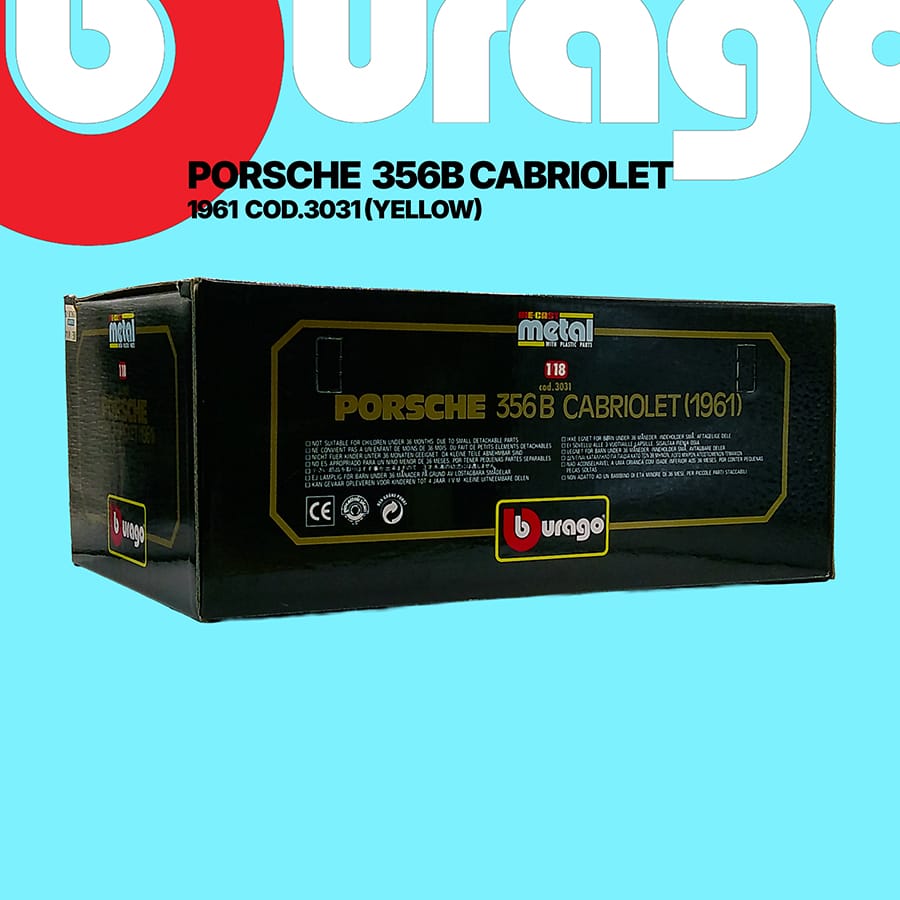 Burago 1/18 3031 Porsche 356B Cabriolet 1961 Yellow - Image 3