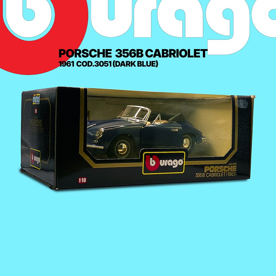 Burago 1/18 3051 Porsche 356B 1961 Coupe Cabroilet Blue
