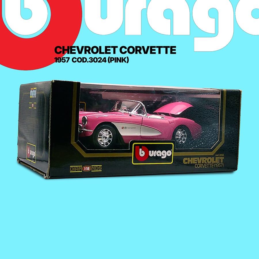Burago 3024 Chevrolet Corvette 1957 Pink 1/18 Scale