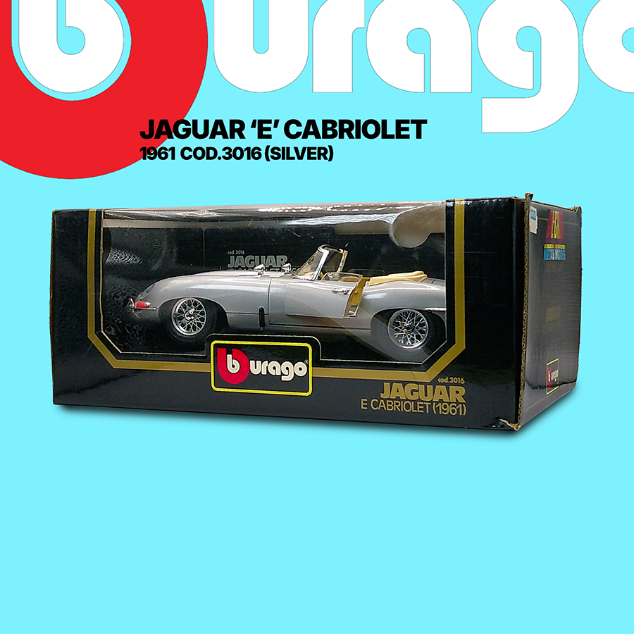 Burago 3016 Jaguar E Cabriolet 1961 Silver 1/18 Scale