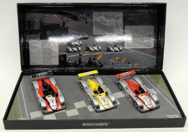MiniChamps 402020123 1/43 Audi R8 3-Car Set #1 #2 #3 Infineon Le Mans 2002 1st / 2nd / 3rd Pre-loved