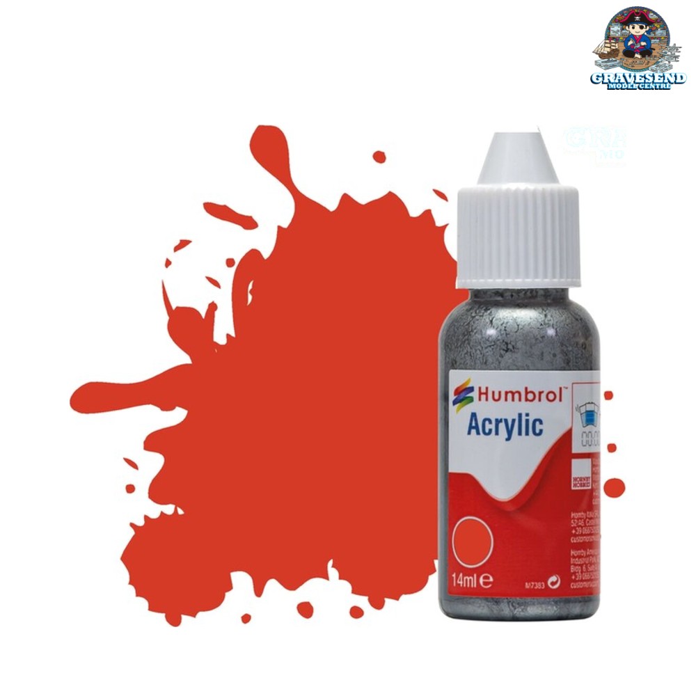 Humbrol Acrylic No.174 Signal Red Satin 14ml Acrylic Paint Dropper Bottle